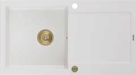 Kuchynské drezy MEXEN/S MEXEN/S - Leo granitový drez 1 s odkvapkávačom 900x500 mm, biela, + zlatý sifón 6501901010-20-G