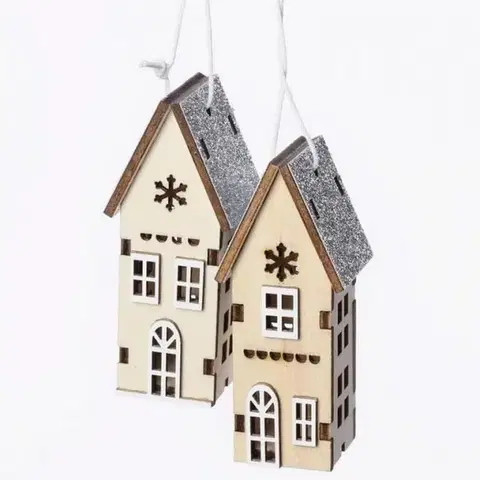 Vianočné ozdoby Kinekus Ozdoba závesná domček 3,2x3x7,5 cm drevo mix