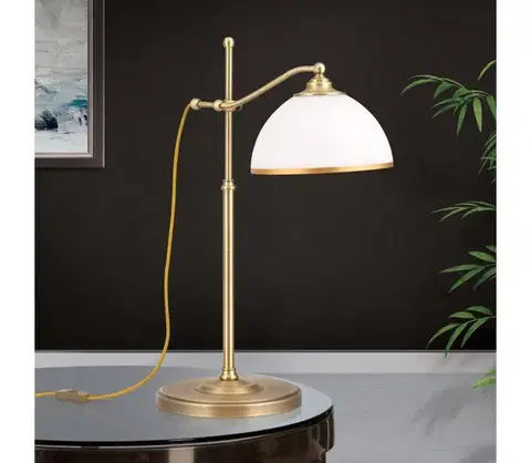 Lampy Orion LA 4-1213/1 - Stolná lampa OLD LAMP 1xE27/40W/230V biela/mosadz LA 4-1213/1 Patina