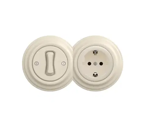 Predlžovacie káble Reblig - Retro jednopólový vypínač č. 1 a zásuvka SCHUKO 230V s rámčekom béžová 2xRG0135+RG0128+RG0144