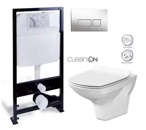 Záchody PRIM předstěnový instalační systém s chromovým tlačítkem 20/0041 + WC CERSANIT CLEANON CARINA + SEDADLO PRIM_20/0026 41 CA3
