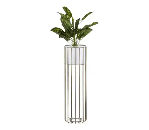 Stojany na kvetiny HowHomely Kovový kvetináč LOFT 70x20 cm zlatá/biela HH-ML-04-GW