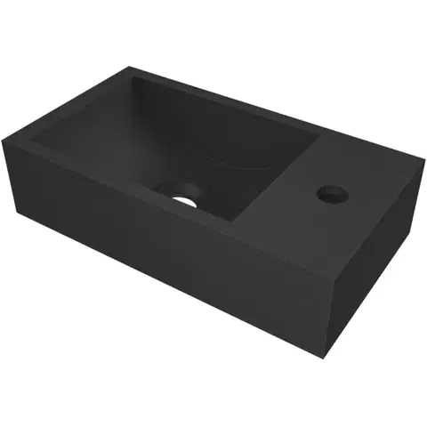 Umývadlá CERANO - Umývadlo z liateho mramoru Teo - závesné pravé - čierna matná - 40x22 CER-482707