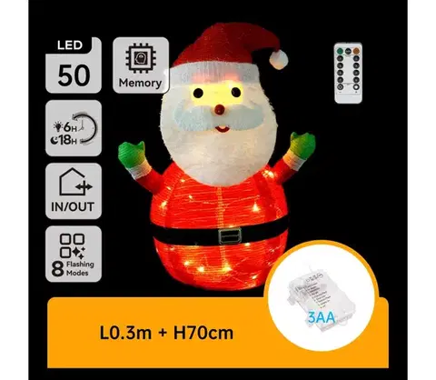Vianočné dekorácie  B.V.  - LED Vianočná vonkajšia dekorácia 50xLED/3xAA 0,7m IP44 teplá Santa Claus B10303ABAD