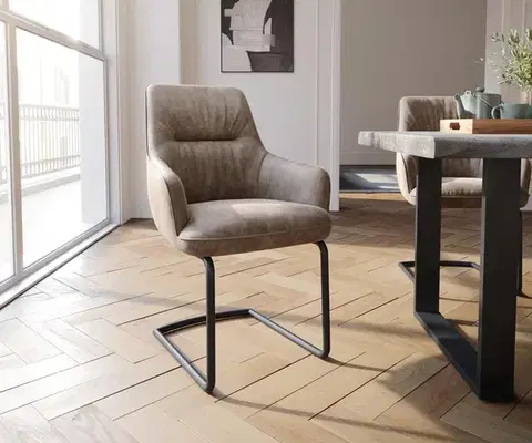 Jedálenské stoličky DELIFE Jedálenská stolička Zelia-Flex s opierkami mikrovlákno taupe vintage jedálenská stolička okrúhla čierna vrecková pružina