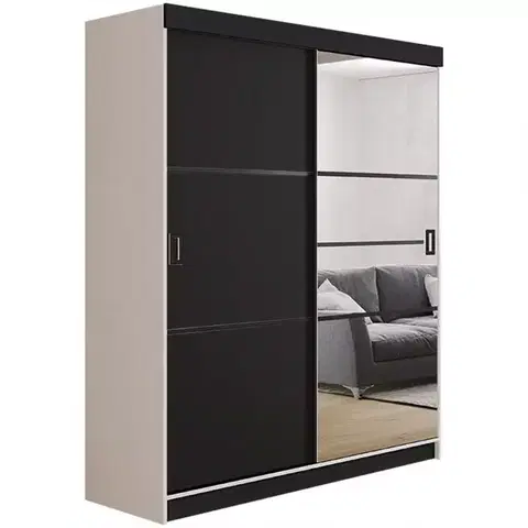 Spálňové šatníkové skrine Skriňa Retro 138 4L Biely / Dvierka čierna