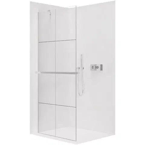 Držadlá k vani CERANO - Sprchová zástěna Walk-in Onyx Y L/P - 8 mm + polička/držák na ručníky - chrom, industriální sklo - 120x200  CER-8050BD1411