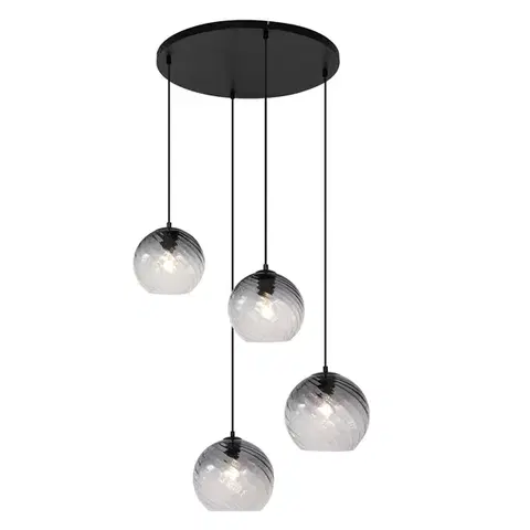 Závesné svietidlá Závesné svietidlo Art Deco čierne s dymovým sklom okrúhle 4-svetlá - Bao