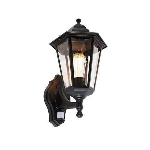 Vonkajsie svetlo so senzorom Vonkajšia nástenná lampa čierna s pohybovým senzorom - Havana IP44