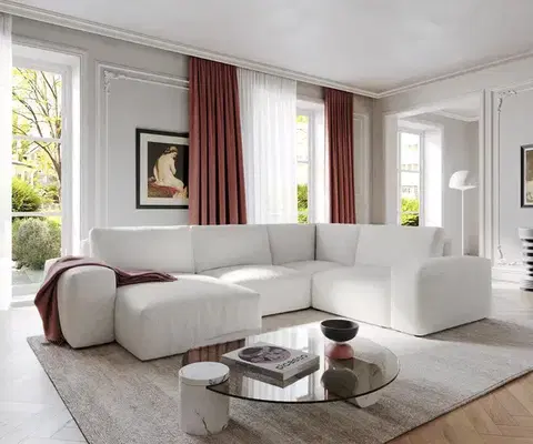 Sedacie súpravy XL DELIFE Pohovka v tvare U Lanzo 300x210 cm bouclé bielo-béžová ležadlo variabilné