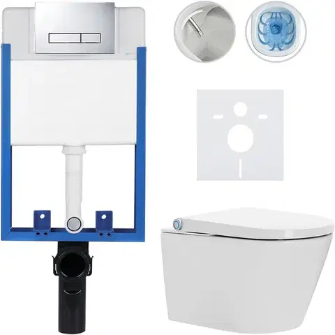 Záchody CERANO - Kompletní WC set Profi/Cronus Standard - bílá lesklá - WC tlačítko Slim/Chrom - pro zazdění - 59,3x38,4  CER-168516