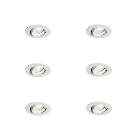 Zapustené svietidlá Sada 6 zapustených bodových svetiel biela naklápacia 6,5 cm vrátane LED IP54 Ultra Slim - Pupil