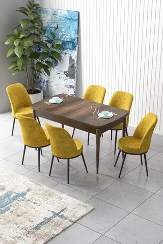 Jedálenské sety Extendable Dining Table & Chairs Set (7 Pieces) Zen - Baroque, Mustard