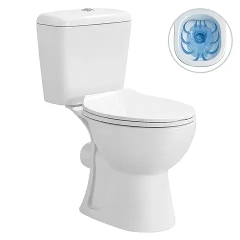 Záchody CERANO - WC kombi Dure, Rimless + PP sedátko - biela lesklá - 73,5x38 CER-667760
