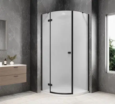 Sprchové dvere POLYSAN - GLOBE BLACK štvrťkruhová sprchová zástena 900x900, matné sklo, ľavá GB2690MLB