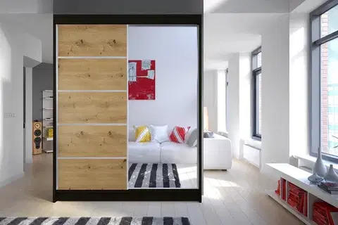 Šatníkové skrine Šatníková skriňa KAMEL 3 čierna/ dub artisan