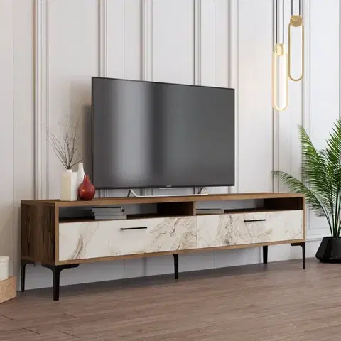 TV stolíky TV stolík Istanbul 2 - Walnut White Marble