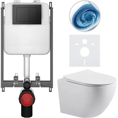 Záchody CERANO - Kompletný WC set Basic/Cesso - biela lesklá - WC tlačidlo Maxio/Čierna - na zamurovanie - 49x36 CER-8050BD85991