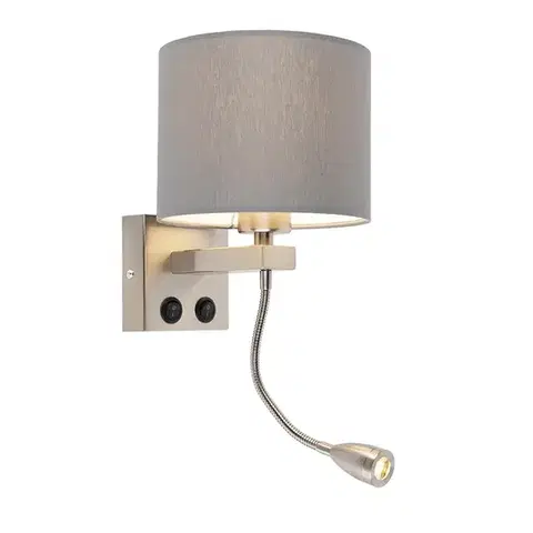 Lampy Moderná nástenná lampa oceľ s šedým tienidlom - Brescia