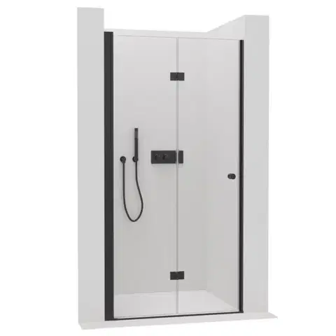 Sprchovacie kúty CERANO - Sprchové zalamovacie dvere Volpe L/P - 6 mm - čierna matná, transparentné sklo - 70x190 CER-423325