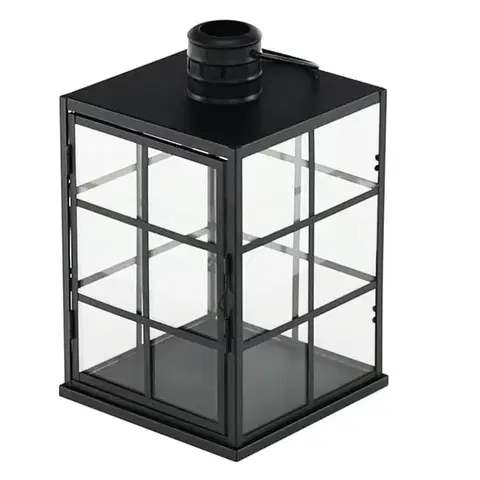Svietniky KONDELA Elijar Typ 1 kovový lampáš 32,5 cm čierna