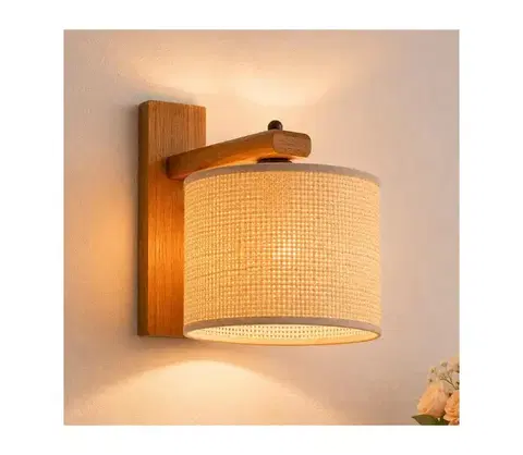 Svietidlá  Nástenné svietidlo AIDA 1xE27/15W/230V dub/rafia KM-1.98/DĄB RUSTIK/RAFFIA