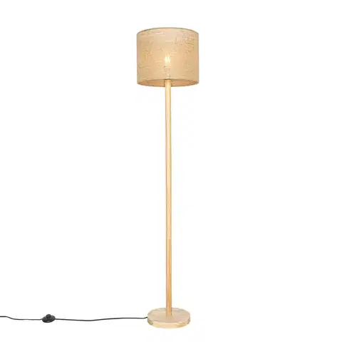Stojace lampy Vidiecka stojaca lampa drevená s ľanovým tienidlom prírodná 32 cm - Mels