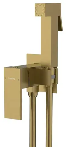 Kúpeľňové batérie SAPHO - CUBEMIX podomietková bidetová batéria so Stop sprškou, hranatá, zlato mat CM040GB