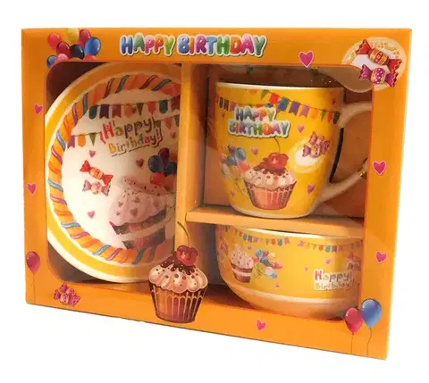 Detské misky a taniere MAKRO - Sada detská 3dielna muffiny Happy Birthday