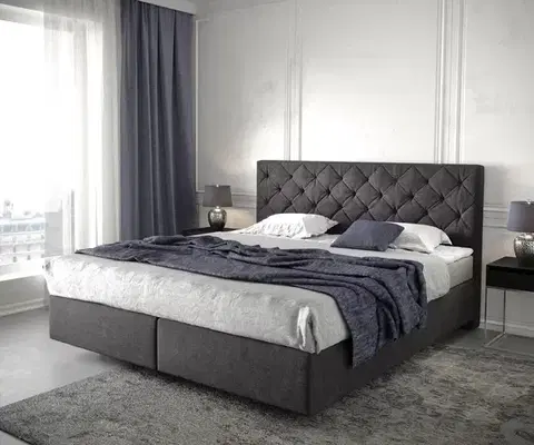 Postele Boxspring DELIFE Boxspring posteľ Dream-Great 180×200 cm čierna s matracom a topperom