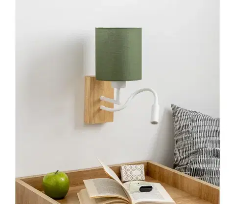 Svietidlá BRILAGI - LED Nástenná lampa NUBILA WOOD 1xE27/25W/230V + LED/3W dub/zelená BG1565+BG1576