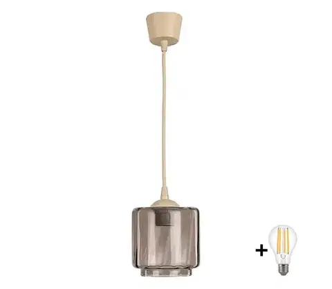 Svietidlá BRILAGI - LED luster na lankách R GLASS 1xE27/60W/230V pr. 15 cm béžová/dymovo-béžová NSTK7399+TK8619A