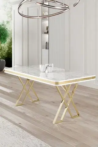Jedálenské stoly Jedálenský stôl Vals - White Marble, Gold