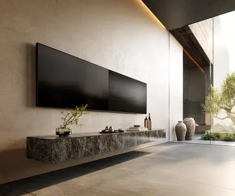 Televízne stolíky DELIFE TV stolík Cuor 250 cm keramika emperador extra leštená tmavohnedá 1 výklopné dvierka 1 zásuvka závesné