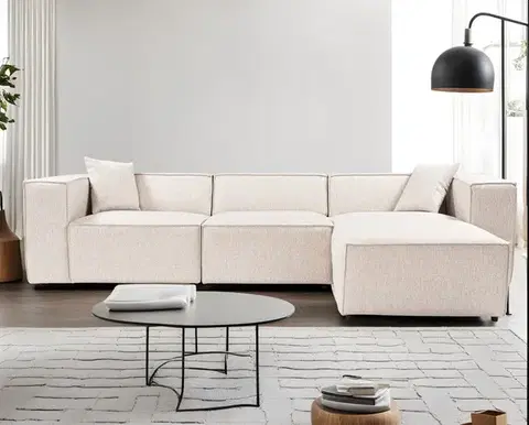 Sedacie súpravy Rohová sedacia súprava / Rohová pohovka Lora (L1-O1-1R-POUFFE ) - Light Brown