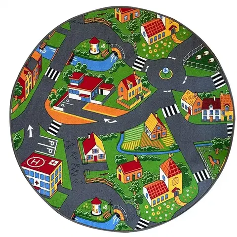 Koberce pre deti Koberec Kids Metropolis 1,33/1,33 okrúhly sivý