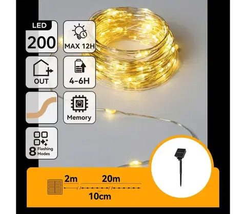 LED osvetlenie  B.V.  - LED solárny reťaz 200xLED/8 funkcií 22m IP65 teplá biela 800 mAh B10201ACSK