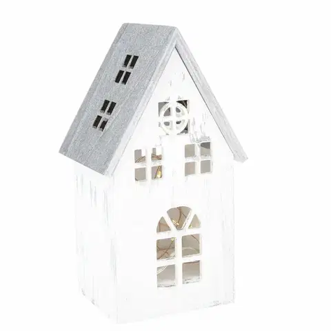 Vianočné dekorácie Vianočná drevená LED dekorácia Light house vintage biela, 11,7 x 21,2 x 9,7 cm