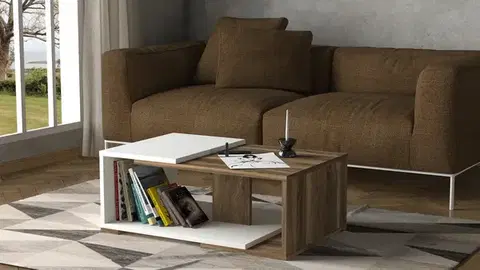 Konferenčné stolíky MODERNO konferenčný stolík, biela / orech
