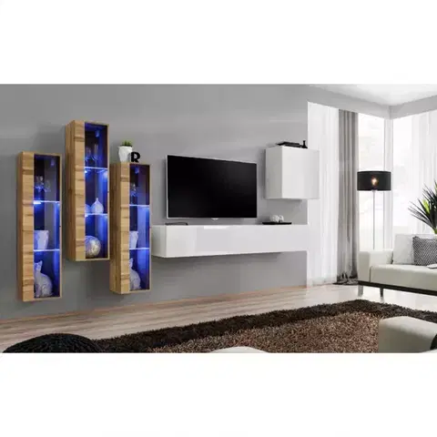 Podkrovný nábytok Obývacia stena Switch Sklo +LED XIII Wotan/Biely