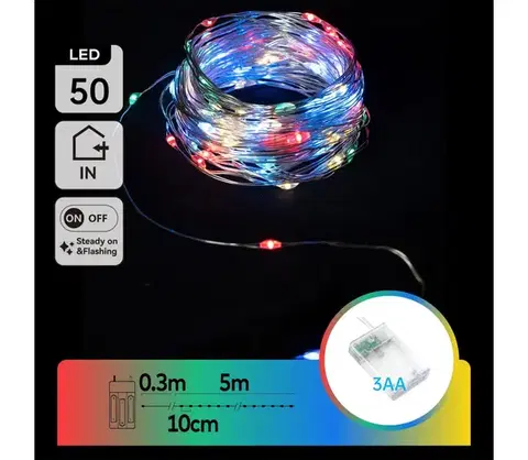 Vianočné dekorácie  B.V.  - LED reťaz 50xLED/3xAA 5,3m viacfarebná B10303KP5