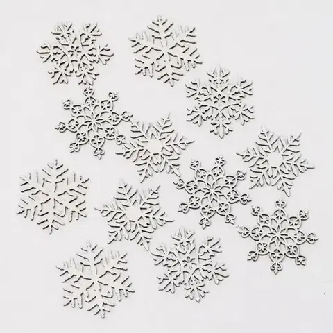 Vianočné ozdoby a dekorácie Kinekus Dekorácia vločka 4,5x0,3x4,5cm, mix sada 12ks, drevo, biela