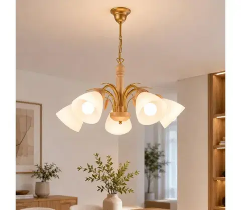 Svietidlá  Luster na reťazi TULIPAN 5xE27/60W/230V dub LM-5.24 OAK