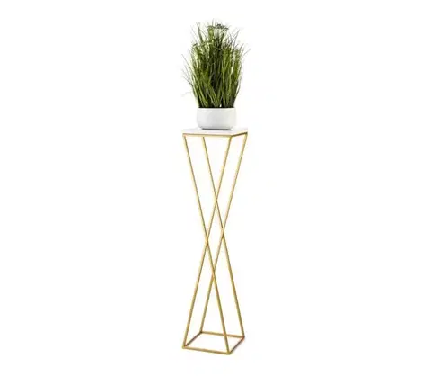 Stojany na kvetiny HowHomely Stojan na kvety LOFT 100x24 cm zlatá/biela 10-1630-100-GW-MDF