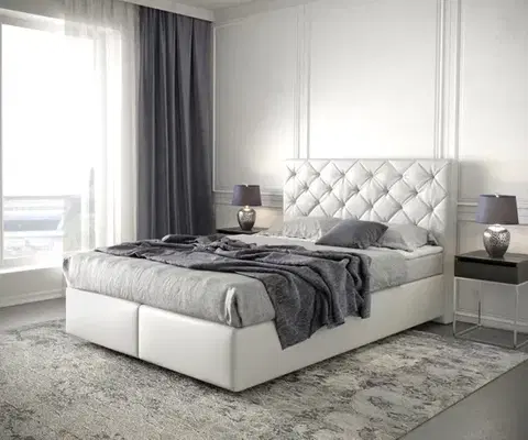 Postele Boxspring DELIFE Boxspring posteľ Dream-Great 140x200 cm umelá koža biela s matracom a topperom
