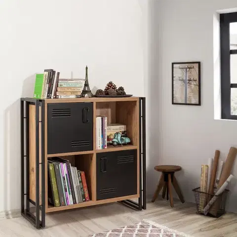 Regály GALAXY industriálna knihovnička s dvierkami, biela