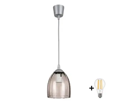 Svietidlá BRILAGI-LED Luster na lanku R GLASS 1xE27/60W/230V pr. 17 cm strieborná/dymovo-béžová NSTK7393+TK8612A