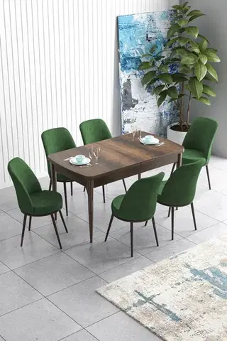 Jedálenské sety Extendable Dining Table & Chairs Set (7 Pieces) Han - Baroque, Khaki