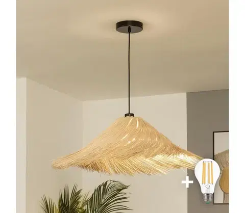 Svietidlá BRILAGI - LED luster na lanku CERIA BOHO 1xE27/40W/230V priemer 70 cm ratan BG3987+EG781136