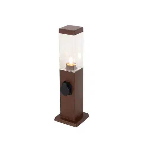 Zahradne stlpove lampy Vonkajšia lampa hrdzavohnedá 45 cm so zásuvkou IP44 - Malios